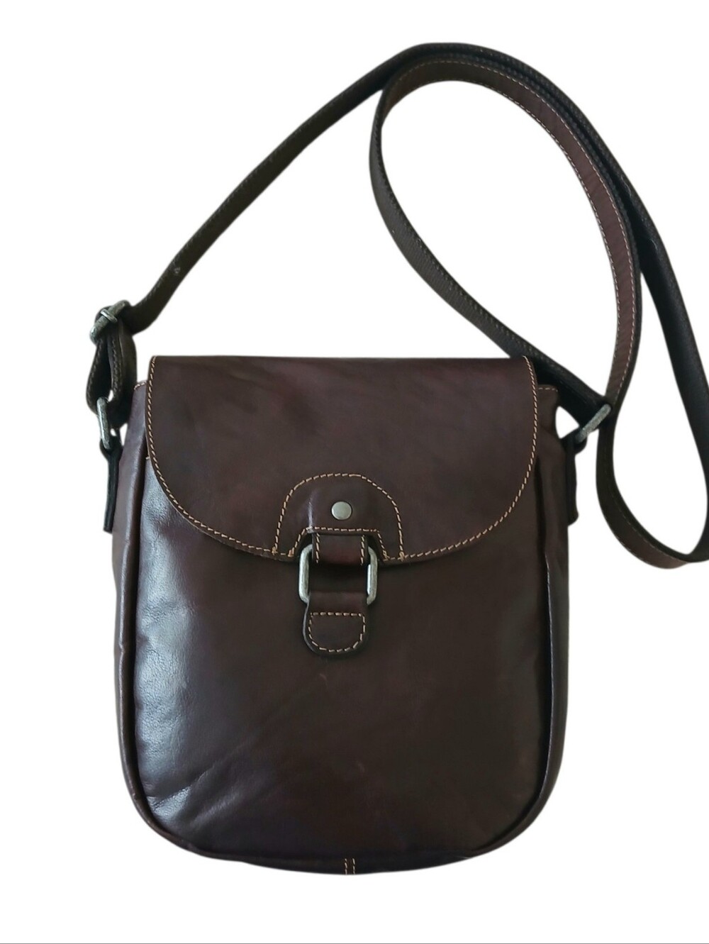 VINTAGE JACK GEORGES American Voyager Leather Flap Over Crossbody Bag Dark Brown